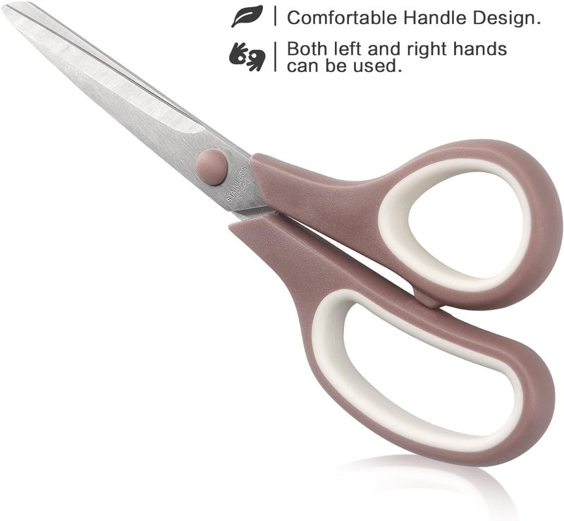 LONGKEY Scissors 8.5 Inch scissors all purpose Bulk Set of 3, Scissors for Office Home School Craft Supplies, Soft Comfort-Grip Right/Left Hand, Navy Blue, Pink, Brown - Image 4